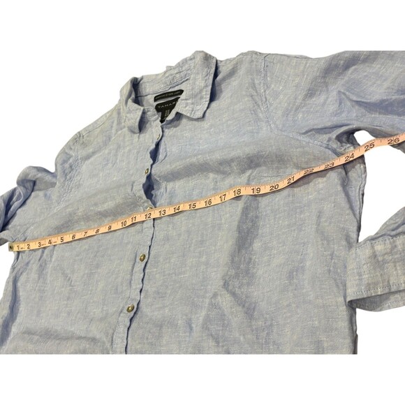 Tahari Shirt Womens 1XLight Blue 100% Linen Button Front Tunic Roll Tab Casual - Picture 2 of 8